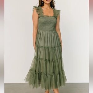 Baltic Born Sage Green Smocked Tulle Dress